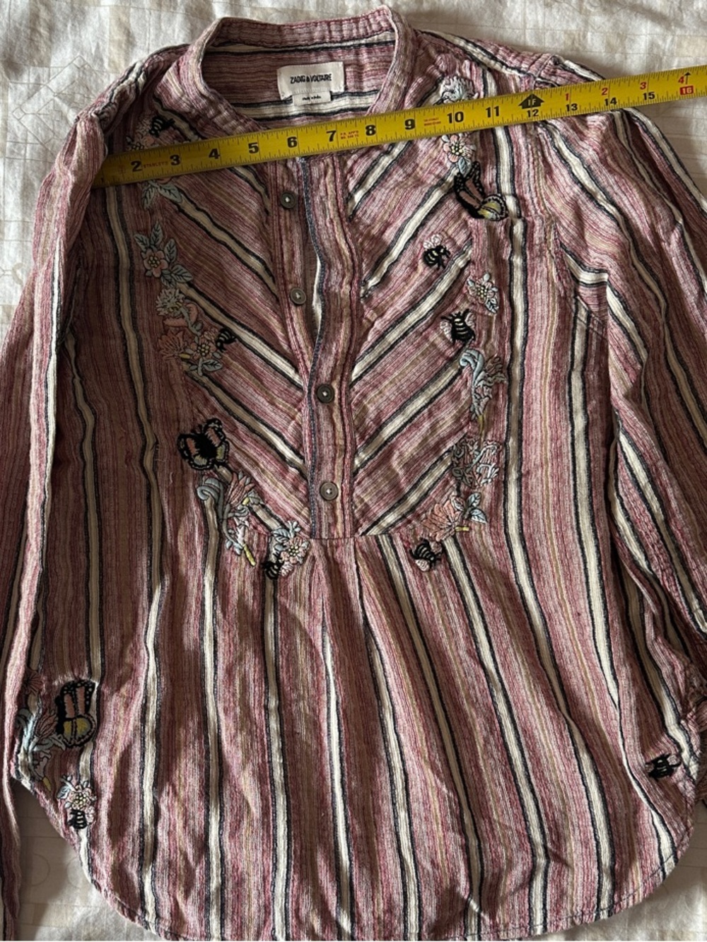 Zadig & Voltaire Pink Striped Embroidered Long Sleeve Pullover